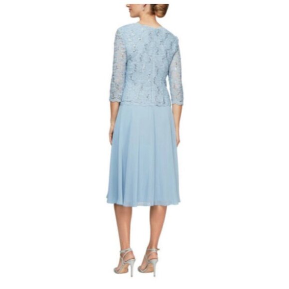 **Alex Evenings** Women's Tea Length Sequin Mock Dress 14P - Picture 2 of 6